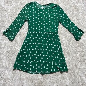 Lush Green Mini Dress with Ruffled Bell Sleeves Size M